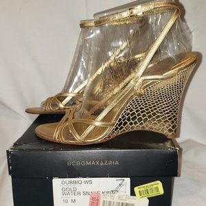 BCBG MaxAzria Dubbio Gold Wedge Heels